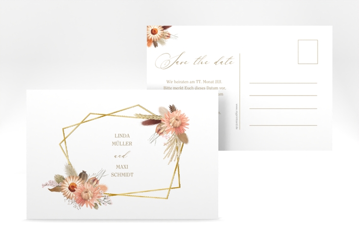 Save the Date-Postkarte Strohblume A6 Postkarte gold