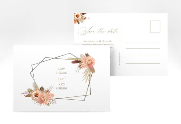 Save the Date-Postkarte Strohblume A6 Postkarte silber