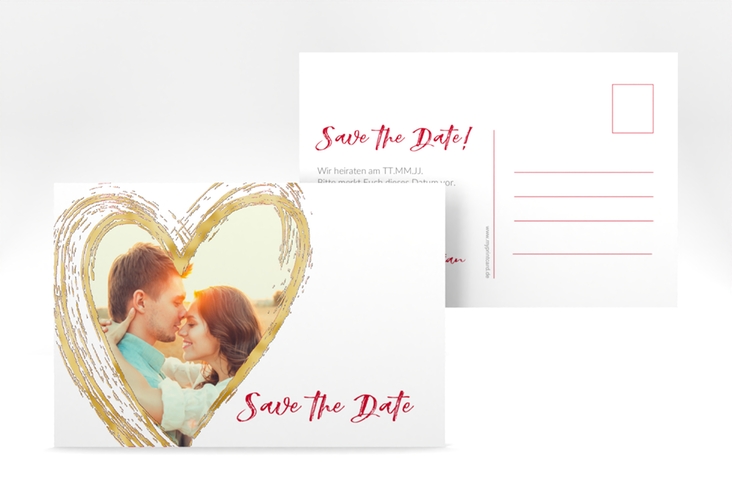 Save the Date-Postkarte Liebe A6 Postkarte gold