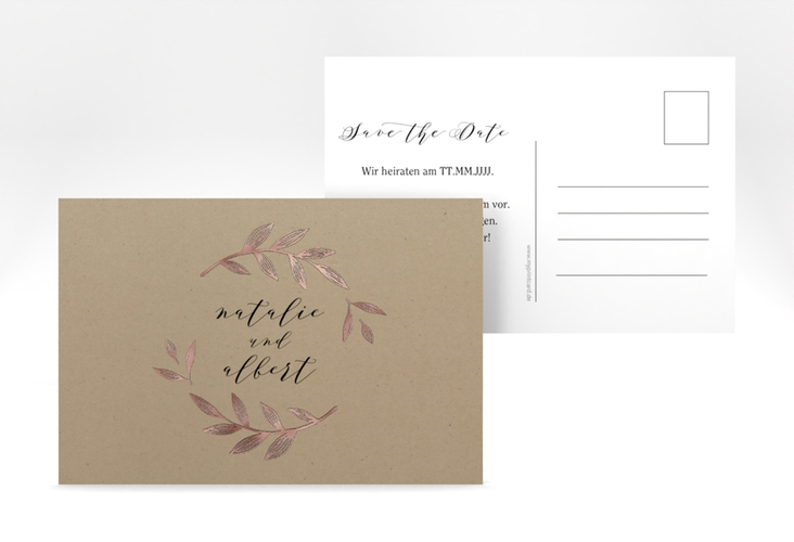 Save the Date-Postkarte Naturelove A6 Postkarte rosegold