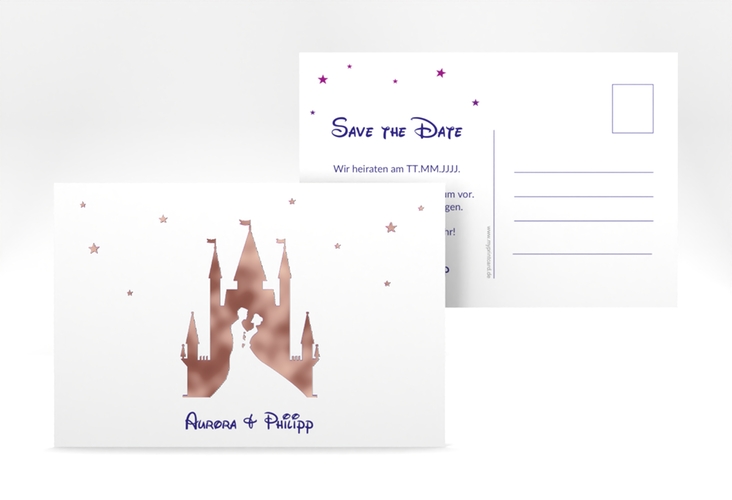 Save the Date-Postkarte Castle A6 Postkarte rosegold