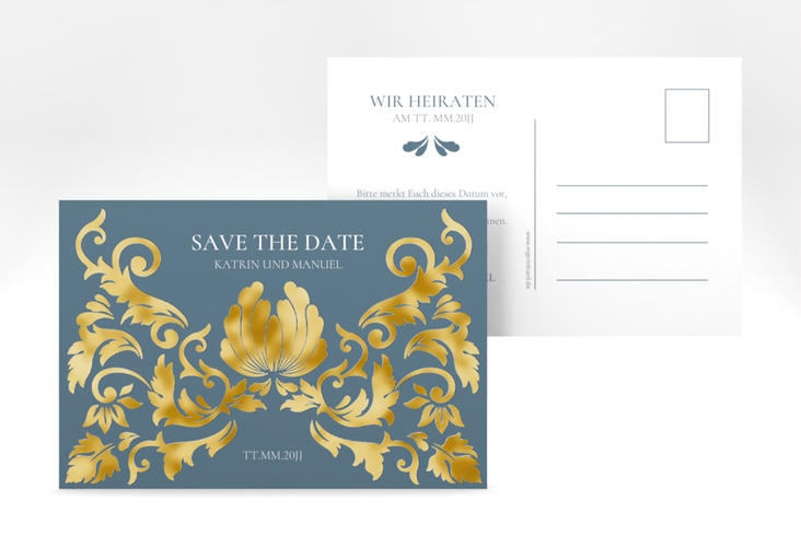 Save the Date-Postkarte Royal A6 Postkarte gold mit barockem Blumen-Ornament