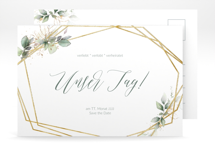 Save the Date-Postkarte Greenish A6 Postkarte gold