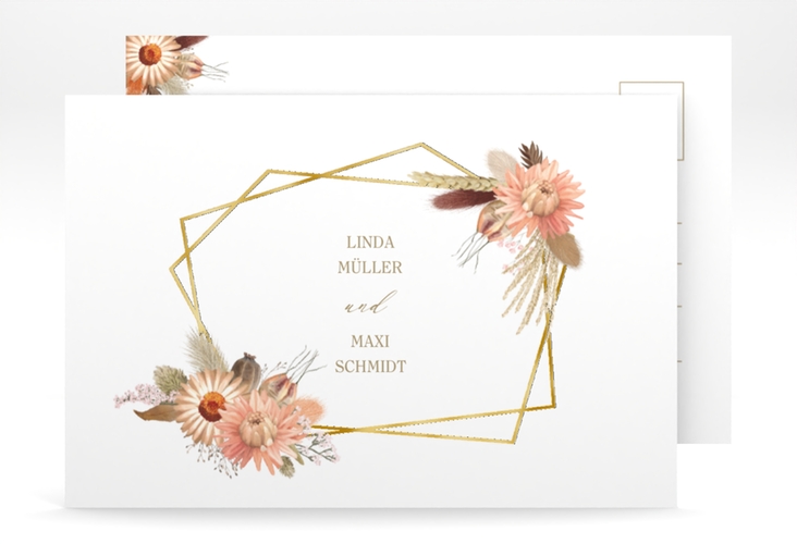 Save the Date-Postkarte Strohblume A6 Postkarte gold