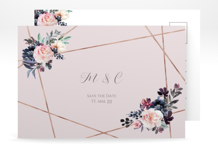 Save the Date-Postkarte Azalie A6 Postkarte rosegold