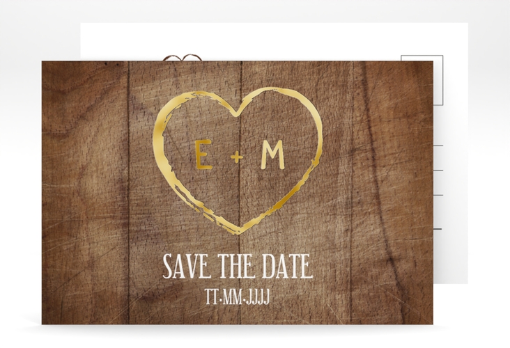 Save the Date-Postkarte Wood A6 Postkarte gold