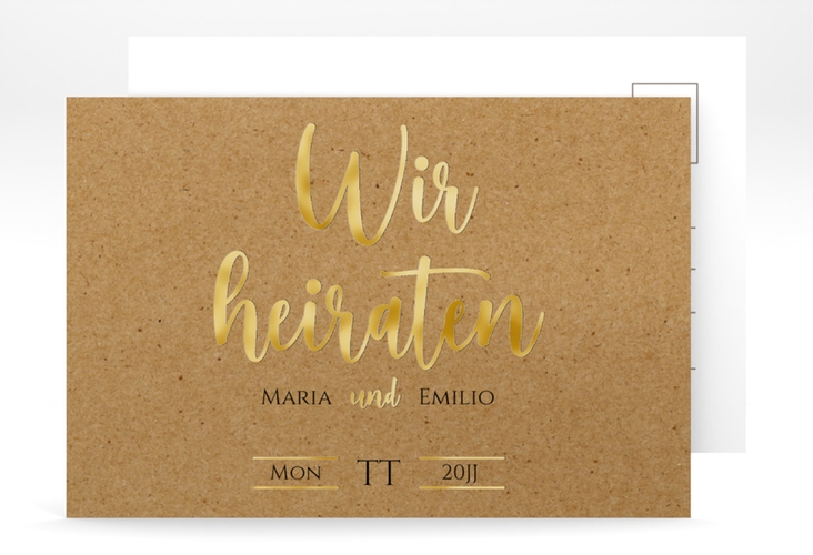 Save the Date-Postkarte Noble A6 Postkarte gold mit elegantem Schriftzug