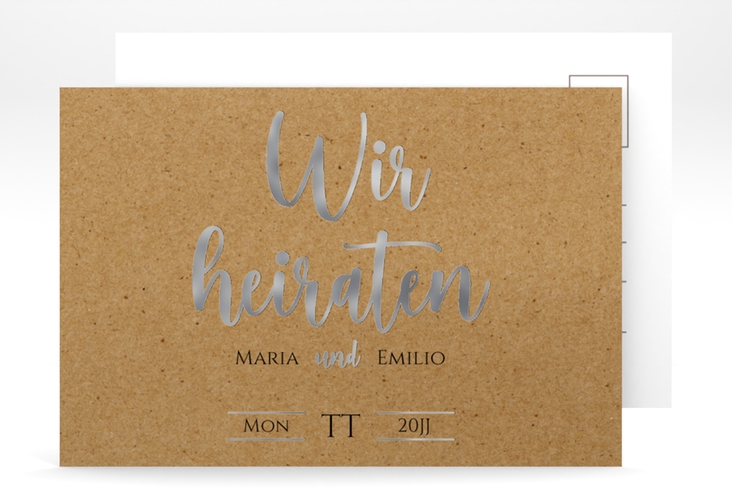 Save the Date-Postkarte Noble A6 Postkarte silber mit elegantem Schriftzug