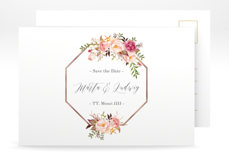 Save the Date-Postkarte Prachtvoll A6 Postkarte rosegold