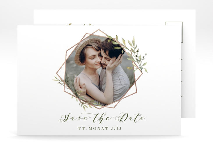 Save the Date-Postkarte Acacia A6 Postkarte rosegold