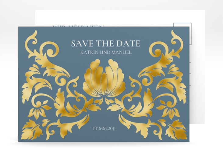 Save the Date-Postkarte Royal A6 Postkarte gold mit barockem Blumen-Ornament