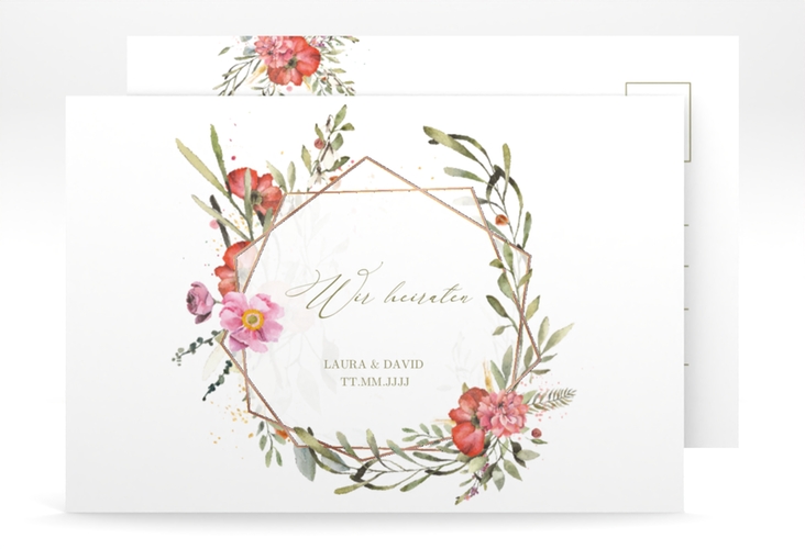 Save the Date-Postkarte Sommergarten A6 Postkarte rosegold