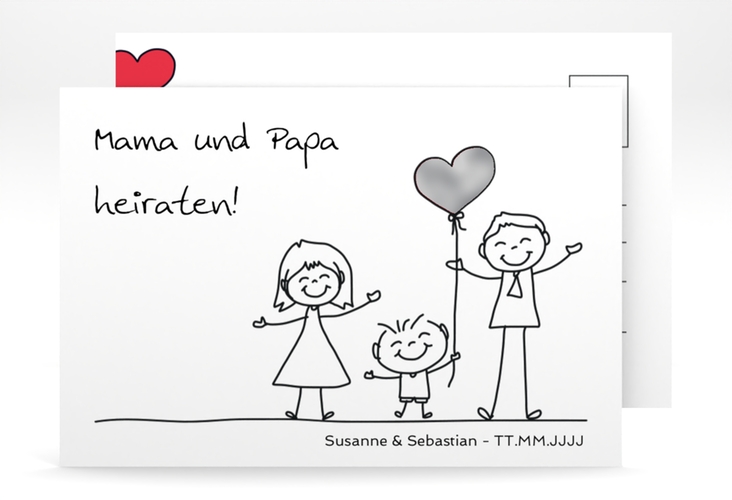 Save the Date-Postkarte Family A6 Postkarte silber