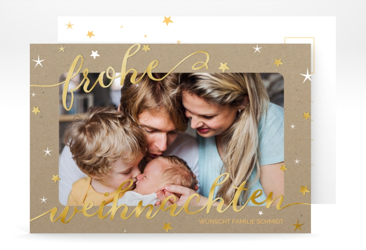 Weihnachtskarte Sternenlicht A6 Postkarte gold mit Foto und Sternen