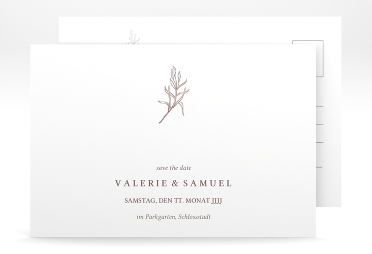 Save the Date-Postkarte Ivy A6 Postkarte rosegold minimalistisch mit kleiner botanischer Illustration