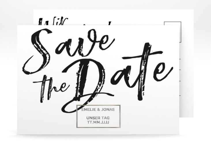 Save the Date-Postkarte Words A6 Postkarte silber