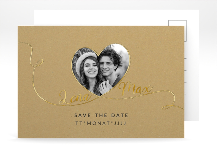 Save the Date-Postkarte Herzensbund A6 Postkarte gold