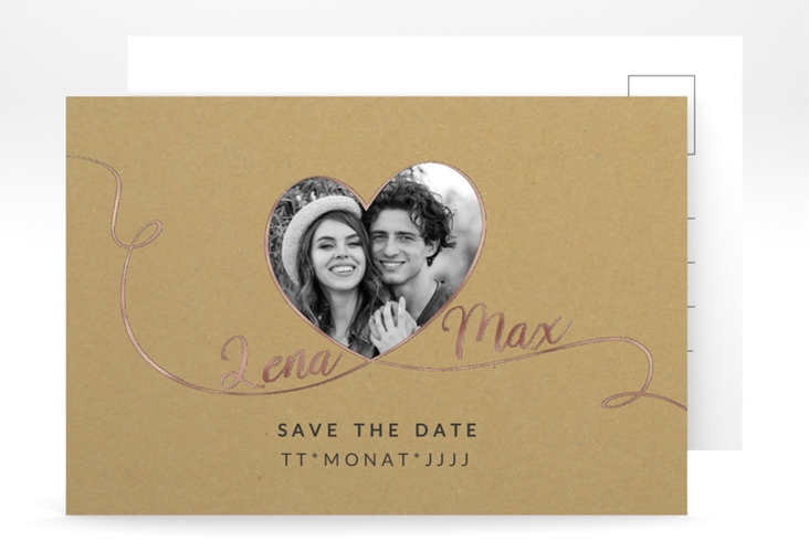 Save the Date-Postkarte Herzensbund A6 Postkarte rosegold