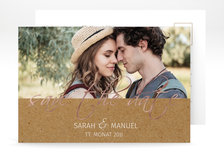 Save the Date-Postkarte Big Picture A6 Postkarte rosegold mit Foto des Brautpaars