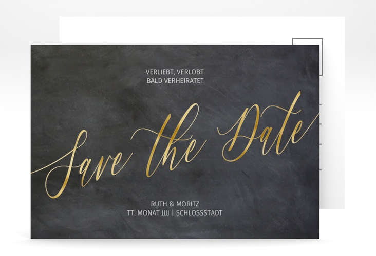 Save the Date-Postkarte Chalkboard A6 Postkarte gold veredelt