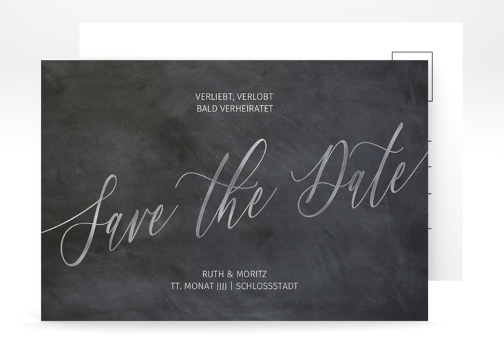 Save the Date-Postkarte Chalkboard A6 Postkarte silber veredelt