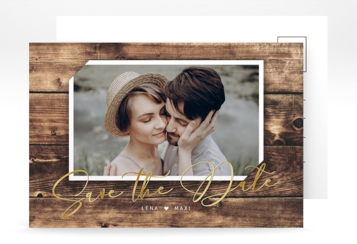 Save the Date-Postkarte Rustic A6 Postkarte gold