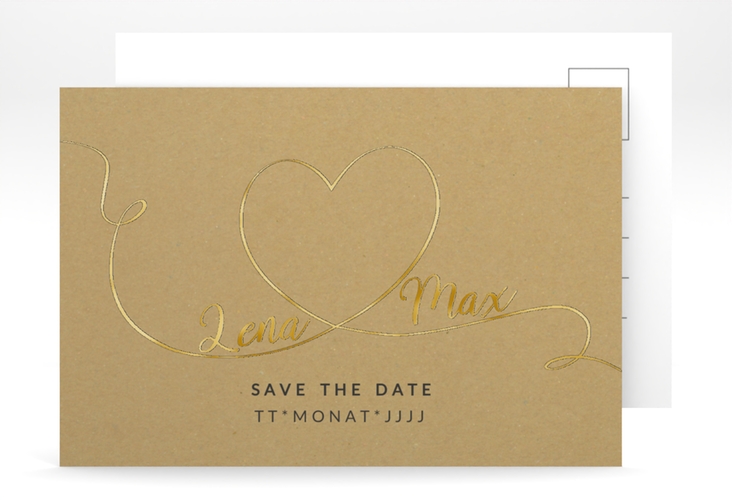 Save the Date-Postkarte Herzensbund A6 Postkarte gold