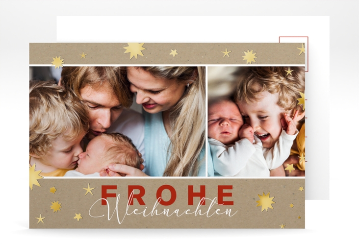 Weihnachtskarte Sternenglanz A6 Postkarte gold