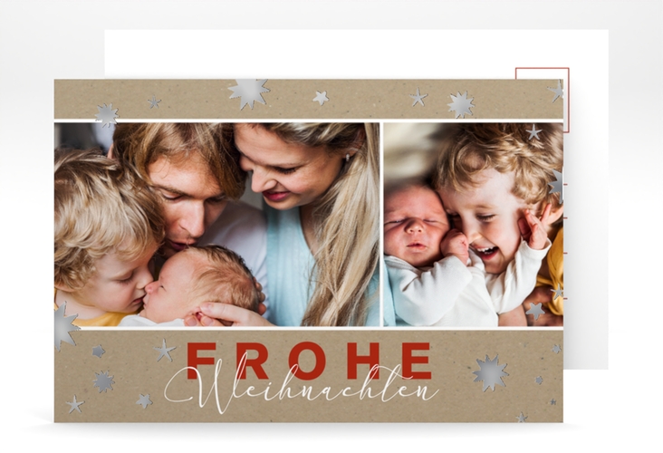 Weihnachtskarte Sternenglanz A6 Postkarte silber