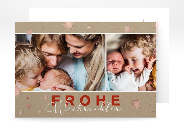 Weihnachtskarte Sternenglanz A6 Postkarte rosegold