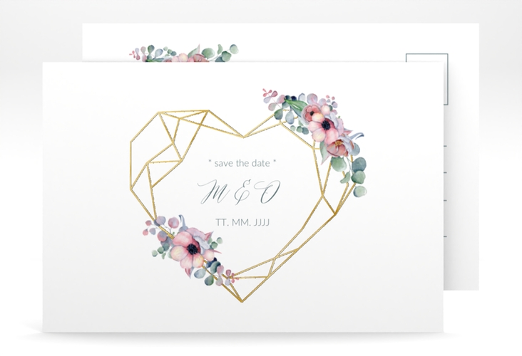 Save the Date-Postkarte Herzgold A6 Postkarte gold