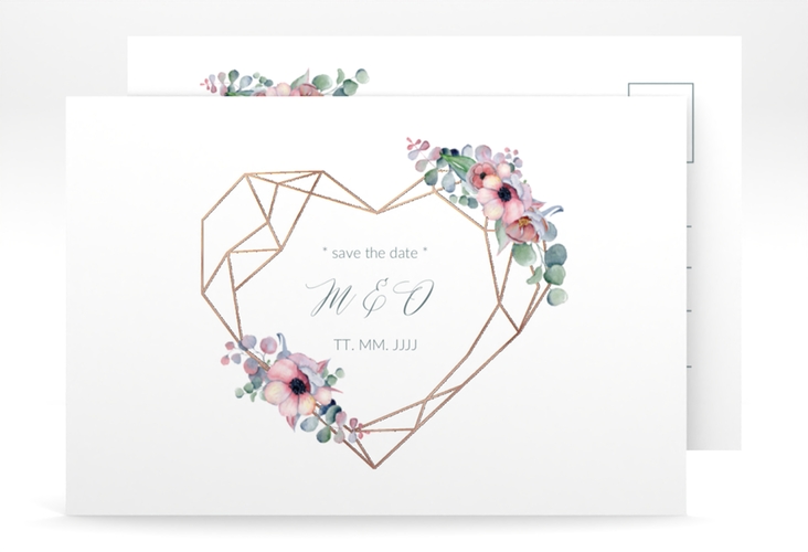 Save the Date-Postkarte Herzgold A6 Postkarte rosegold