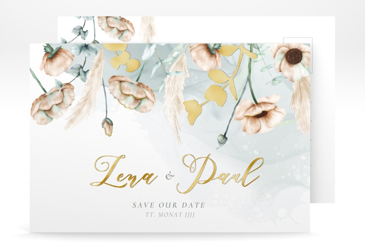 Save the Date-Postkarte Anemone A6 Postkarte gold