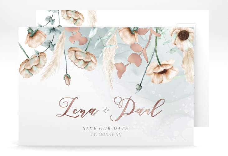 Save the Date-Postkarte Anemone A6 Postkarte rosegold