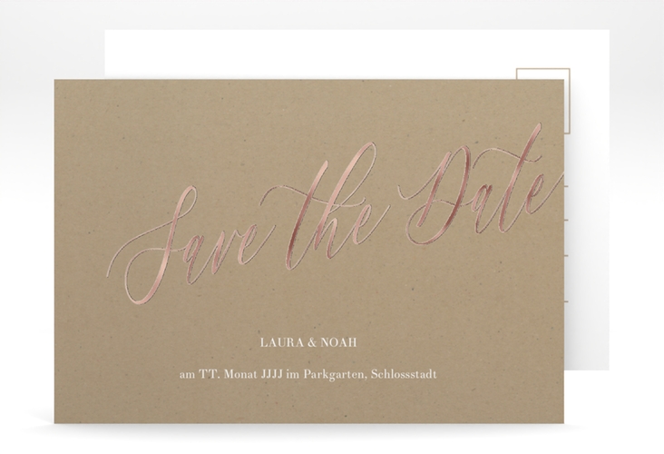 Save the Date-Postkarte Kalligrafie A6 Postkarte rosegold