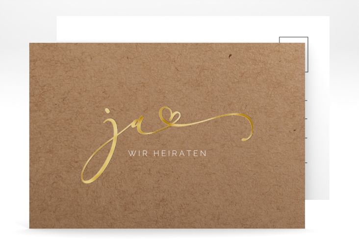 Save the Date-Postkarte Jawort A6 Postkarte gold modern minimalistisch mit veredelter Aufschrift