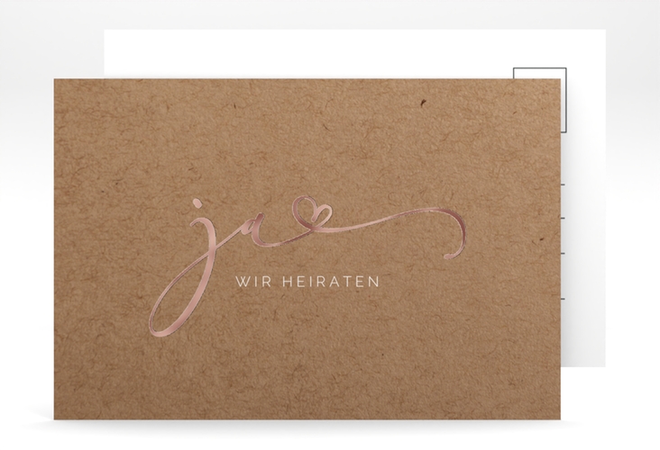 Save the Date-Postkarte Jawort A6 Postkarte rosegold modern minimalistisch mit veredelter Aufschrift