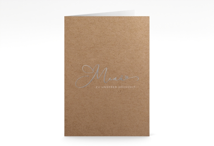 Menükarte Hochzeit Jawort A5 Klappkarte hoch silber modern minimalistisch mit veredelter Aufschrift