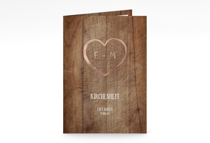 Kirchenheft Hochzeit Wood A5 Klappkarte hoch rosegold