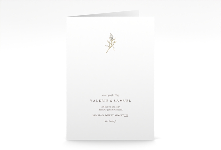 Kirchenheft Hochzeit Ivy A5 Klappkarte hoch gold minimalistisch mit kleiner botanischer Illustration