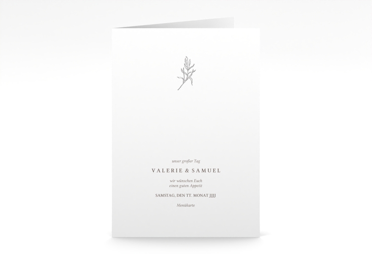 Menükarte Hochzeit Ivy A5 Klappkarte hoch silber minimalistisch mit kleiner botanischer Illustration