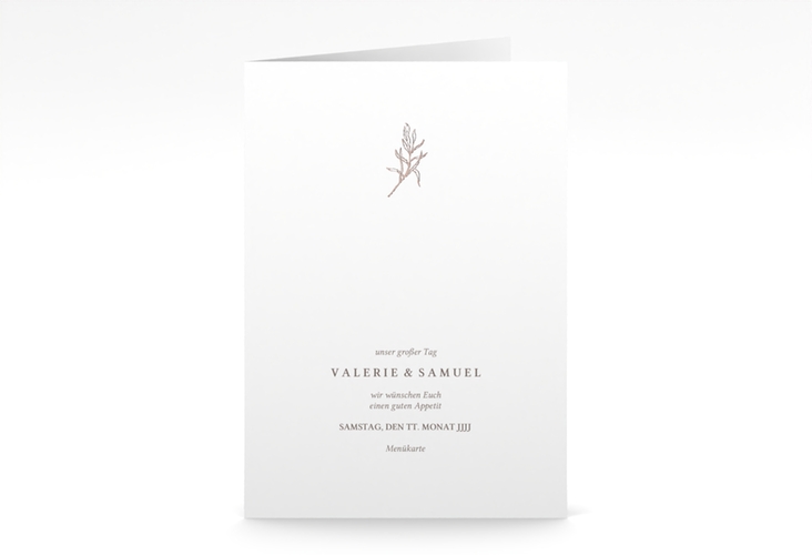 Menükarte Hochzeit Ivy A5 Klappkarte hoch rosegold minimalistisch mit kleiner botanischer Illustration