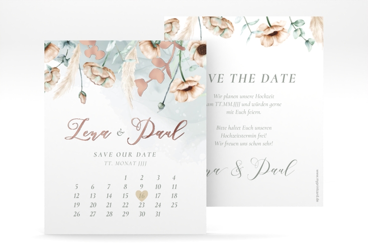 Save the Date-Kalenderblatt Anemone Kalenderblatt-Karte rosegold