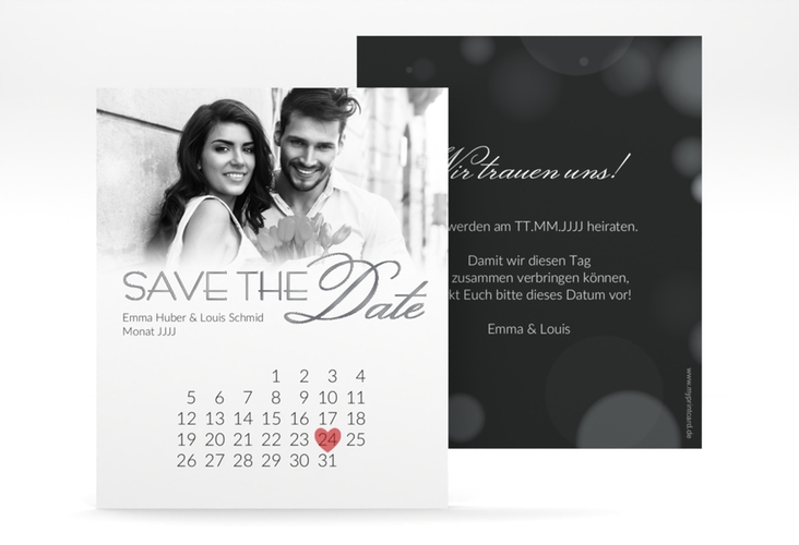 Save the Date-Kalenderblatt Bokeh Kalenderblatt-Karte silber