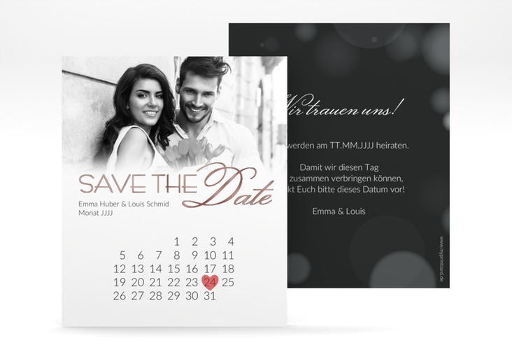 Save the Date-Kalenderblatt Bokeh Kalenderblatt-Karte rosegold