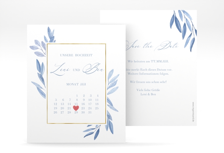 Save the Date-Kalenderblatt Classicblue Kalenderblatt-Karte gold