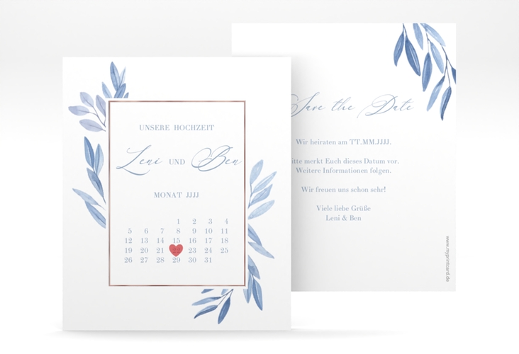 Save the Date-Kalenderblatt Classicblue Kalenderblatt-Karte rosegold