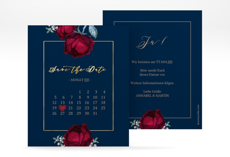 Save the Date-Kalenderblatt Peonies Kalenderblatt-Karte gold elegant mit Pfingstrosen