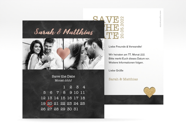 Save the Date-Kalenderblatt Sparkly Kalenderblatt-Karte rosegold