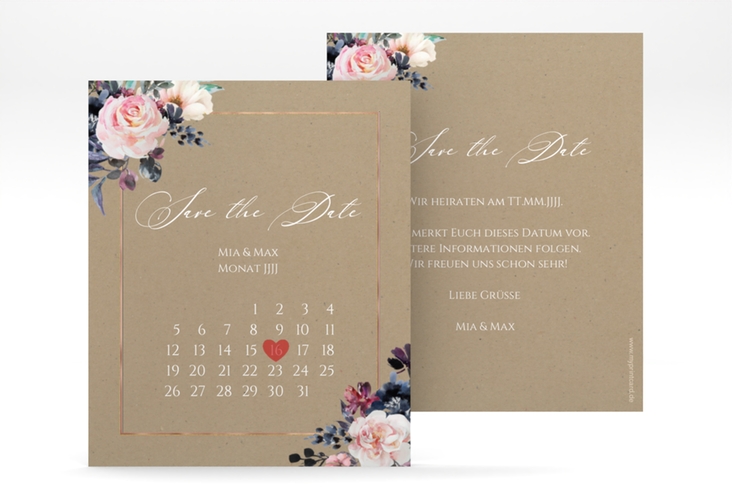 Save the Date-Kalenderblatt Abendlicht Kalenderblatt-Karte rosegold